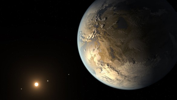 Kepler186f er en exoplanet på størrelse med Jorden i moderstjernens beboelige zone. Illustration: NASA Ames/SETI Institute.