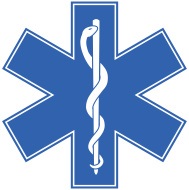 Dette symbol med æskulapsnogen ses på de fleste, danske ambulancer og lægebiler.