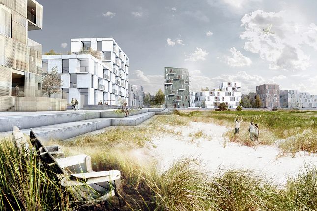 Visualiseret forslag til kystbyggeri ved Køge. Pressefoto: Koegekyst.dk.